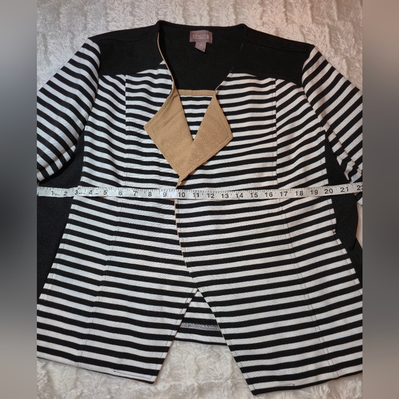 Chico's Black and White Striped Blazer with Tan Accents - Picture 3 of 7